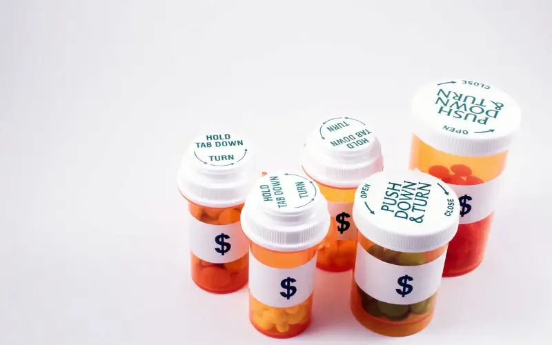 Medication bottles on a table.